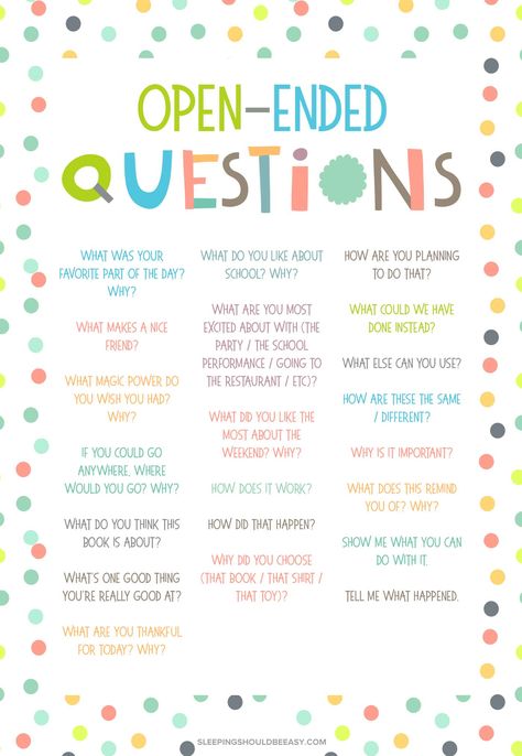 Get examples of open ended questions for preschoolers with these conversation starters! Perfect for kids to practice creative and critical thinking skills. #Preschoolers #openendedquestions #conversationstarters Open Ended Conversation Starters, Zoom Activities For Preschoolers, Open Ended Learning Activities, Maintaining Conversation Activities, Open Ended Vs Close Ended Questions, Preschool Open Ended Questions, Meet Your School Counselor, Close Ended Activities, Morning Starters Activities