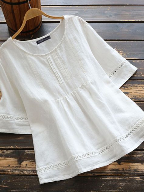 Patchwork, Cotton Tops Designs, Casual Dress Shirt, Stylish Tops For Women, Fashion Top Outfits, Swing Tunic, Round Neck Blouses, Top Shirt Women, Classic Casual