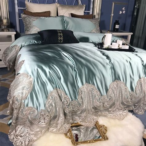 Lace Bedding Set, Bedroom Bedding Sets, Egyptian Cotton Duvet Cover, Lace Bedding, Queen Size Duvet Covers, Bed Quilt Cover, Cama King, Satin Bedding, Luxury Bedding Set