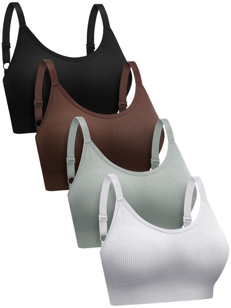 PRICES MAY VARY. Delicate design: the breathable sports bras are designed into mini camisole, come with adjustable straps and removable pads, can support your chest and you can adjust the strap length according to your needs, will make you look more charming and elegant Comfortable to wear: the wireless padded bras are made of polyester and spandex, durable and breathable, will not hurt your skin and soft, lightweight and sweat-absorbing, can be worn during sports and sleeping Suitable occasions Sports, Cami Bra, Workout Tank Top, Padded Bras, Women's Sports, Bralette, Sports Bra, Tank Top, Bra