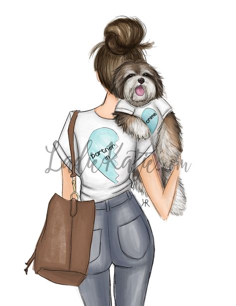 Lover Illustration, Perro Shih Tzu, Mother Daughter Art, Dog Lovers Art, Girly Print, Illustration Dog, Siluete Umane, Maltese Dog, Maltese Dogs