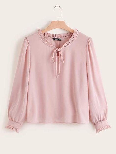 Frill Tops For Women, Georgette Top Design, Plain Top Designs, Top Sleeves Design, Ladies Top Designs Style, New Tops Designs Girls Fashion, Women Tops Design Style, Fashion Tops Blouse Plus Size, Stylish Top Design