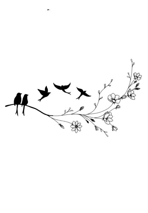 Family Of Birds Tattoo, Birds Family Tattoo, 3 Miscarriages In A Row Tattoo, Birds On Branch Tattoo, Long Line Tattoo, Birds On A Branch Tattoo, Bird Branch Tattoo, Bird Ankle Tattoo, Grandchildren Tattoos