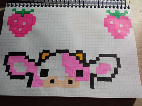 Strawberry Cow Pixel Art, Box Drawing Ideas, Pixel Art Cow, Petit Pixel Art, Cow Pixel Art, Grid Paper Art, Pixel Art Animals, Cute Pixel Art, Triangle Drawing