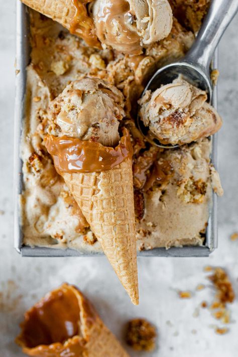 Banana Bread Ice Cream The Boy Who Bakes, Bread Ice Cream, Cloudy Kitchen, Ice Cream Photography, Silicone Baking Sheet, Caramel Ice Cream, Ice Cream Base, Peanut Brittle, Soft Serve Ice Cream