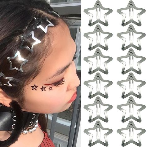 Star Hair Clips, Y2k Silver, Y2k Hair, Hair Accessories Clips, Star Hair, Metal Hair Clips, Learn Korean, Fashion Hair Accessories, Metallic Hair