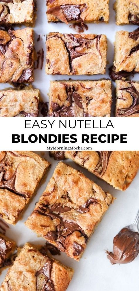 Nutella Recipes, Nutella Desserts Easy, Nutella Blondies, Fast Desserts, Nutella Desserts, Quick Dessert Recipes, Square Recipes, Blondies Recipe, Quick Easy Desserts