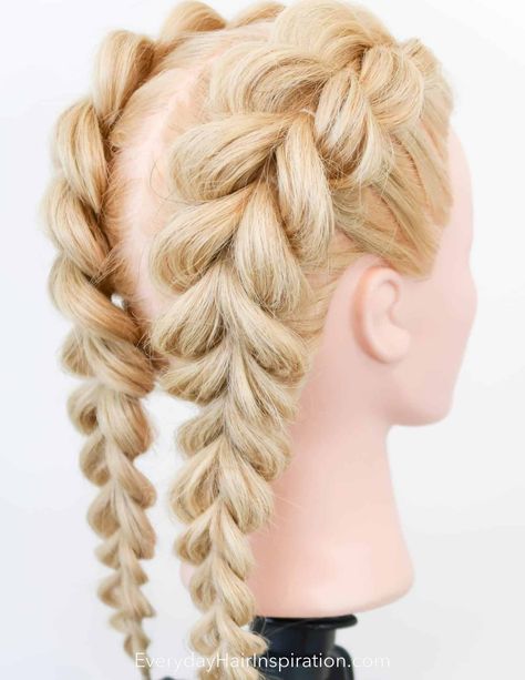 Double Hair Braids, Double Dutch French Braid, Balayage, 2 Pull Through Braids, Dual Braid Hairstyle, Double French Rope Braid, Braid Using Elastics, Rubber Band Bubble Braid, Waffle Braids