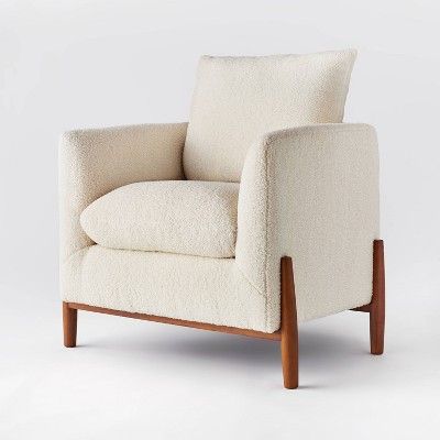 Elroy Accent Chair With Wood Legs Cream Sherpa - Threshold™ Designed With Studio Mcgee : Target Small White Accent Chair, Square Armchair, Round Lounge Chair, Small Sitting Room, Studio Mcgee Target, Small Armchair, Colourful Cushions, Brand Studio, Round Ottoman