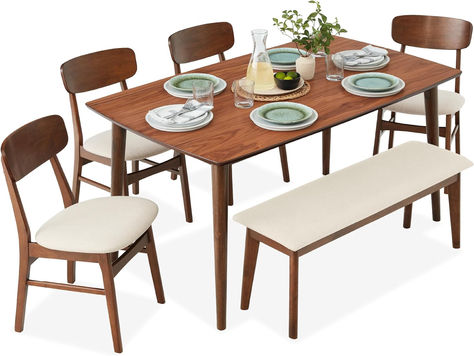 #midcentury #modernaesthetic #neutralaesthetic 

MID-CENTURY MODERN DESIGN: This design features a natural wood grain tabletop with a warm walnut color, neutral cream cushions, and rounded corners for a perfectly modern aesthetic Modern Wooden Table, Mid Century Modern Dining Set, Wooden Dining Set, Cream Cushions, Dining Sets Modern, Aesthetic Space, Upholstered Chair, Mid Century Dining, Table Chair