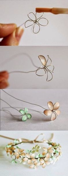 Diy Floral Crown, Polish Flowers, Nail Polish Flowers, Fleurs Diy, Wire Flowers, Diy Bricolage, Stained Glass Flowers, Cool Ideas, Crafty Craft