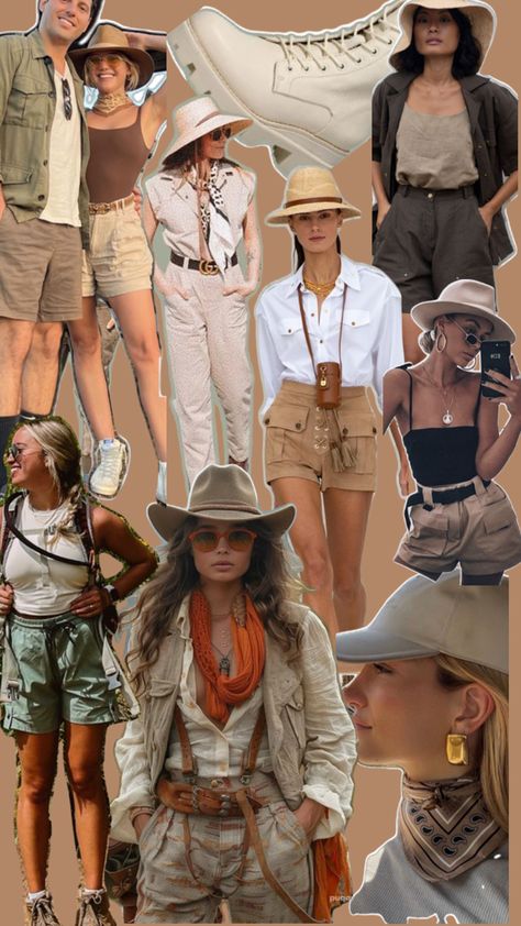 Safari hiking theme outfits Pantanal, Chic Hiking Outfit, Safari Fashion Women, Egypt Outfits Women, Western Aesthetic Outfits, Safari Outfit Women, Glamping Outfit, Africa Safari Clothes, Hm Outfits