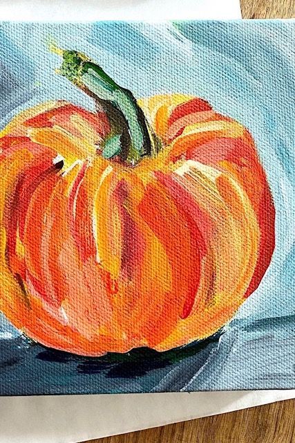 Paint A Pumpkin, Fall Canvas Painting, Acrylic Painting Inspiration, Fall Canvas, Kunst Inspiration, Canvas Painting Designs, Seni Cat Air, Acrylic Painting For Beginners, Simple Acrylic Paintings