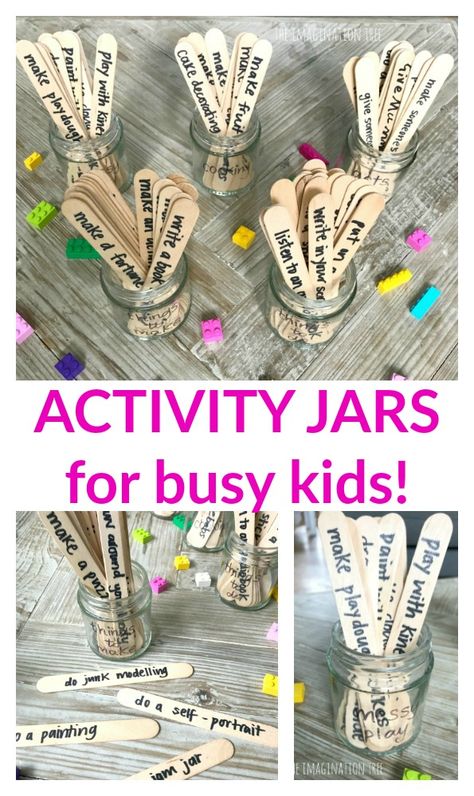 Activity Jars for Busy Kids - The Imagination Tree Activity Jar, Nanny Activities, Babysitting Crafts, School Holiday Activities, Bored Jar, Imagination Tree, Sport Activities, Bored Kids, Holiday Activities For Kids