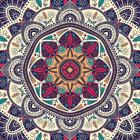 Colorful ornamental floral ethnic mandal... | Premium Vector #Freepik #vector #background #pattern #flower #frame Mandala Duvet Cover, Mandala Floral, Design Mandala, Mandalas Drawing, Mandalas Design, Mandala Vector, Mandala Tapestry, Graphic Editing, Soft Duvet Covers