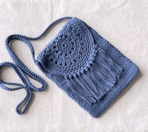 Handmade Crochet Small Shoulder Bag with Fringe Flap, Cross Body Bag This shoulder bag with flap  is crocheted with Greyish Blue 100% Cotton yarn, and is good for carrying cell phone, handkerchief, cards. Strap is about 125 cm (50 inches) or more. You can wear across your body or around your neck. Measurement:   15 cm x 18 cm (5.3" x 7.1")                Made in a smoke-free home. If you have any questions about this item, please feel free to contact me via email. Shipping: All items are shipped Handkerchief Cards, Blue Cross Body Bag, Crochet Phone Bag, Fringe Crochet, Raffia Crochet, Crochet Small, Hippie Bags, Greyish Blue, Blue Cross