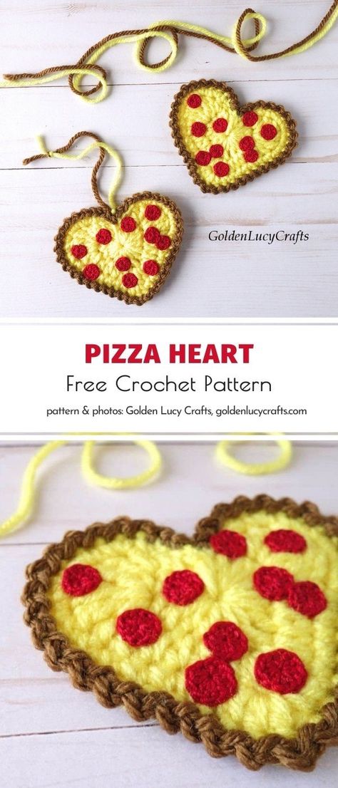 Beginner-Friendly Valentine's Day Crochet Projects with Free Patterns Amigurumi Patterns, Golden Lucy Crafts, Valentines Amigurumi Free Pattern, Crochet February, Valentines Day Crochet, Yarn Hearts, Pizza Heart, Crochet Valentine Patterns, Heart Applique