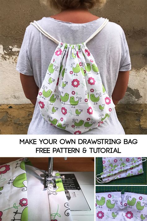 How to Make a Drawstring Bag - Miss Daisy Patterns Drawstring Backpack Pattern, Drawstring Backpack Tutorial, Make A Drawstring Bag, Diy Backpack Pattern, Drawstring Bag Diy, Drawstring Bag Tutorials, Drawstring Bag Pattern, Tote Bag Pattern Free, Diy Backpack