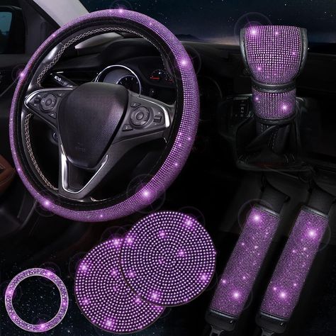 Purple Seat Covers, Pink Steering Wheel Cover, Gear Shift Cover, Purple Cups, Bling Car, Bling Car Accessories, Car Assesories, Car Accesories, Purple Car