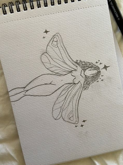Butterfly Fairy Wings Drawing, Fantasy Fairy Drawing, Fairy With Dragonfly Wings Drawing, Rose Fairy Drawing, Drawing Fairies Sketches, Wings Fairy Drawing, Fairy Butterfly Drawing, Fairytale Sketches Drawings, Step By Step Fairy Drawing