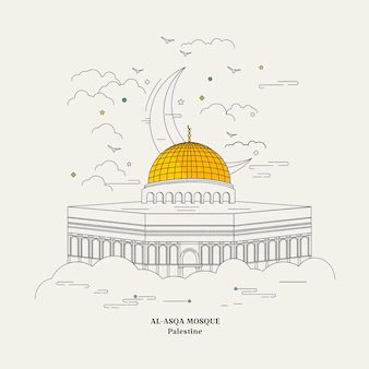 Premium Vector | Al aqsa mosque Line Art, Al Aqsa Mosque, Aqsa Mosque, Al Aqsa, Icon Style, Line Art Design, Flat Icon, Premium Vector, Concept Design