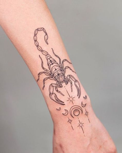 Tattoos That Wrap Around Wrist, Scorpion Back Tattoo Women, Scorpion Tattoo Design Feminine, Scorpio Sign Tattoos, Miniature Tattoos, Birthday Tattoos, Horoscope Tattoos, Scorpio Tattoo, Sharpie Tattoos