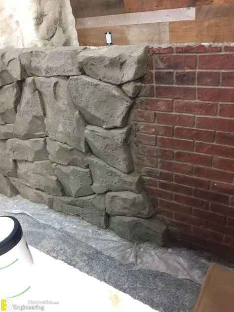 How To Make Artificial Rocks For Wall | Engineering Discoveries Fake Rock Wall, Pond Deck, Faux Rock Walls, Fake Stone Wall, Diy Stone Wall, Artificial Stone Wall, Kleiner Pool Design, Faux Stone Walls, Taman Air