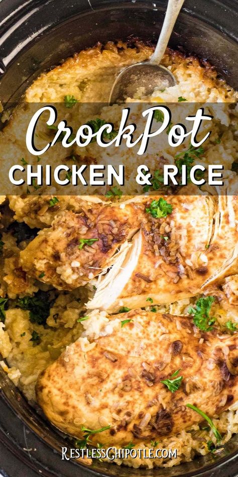 The Best Chicken Crockpot Recipes, Rice And Chicken Crockpot Recipes, Rice And Chicken In Crockpot, Crock Pot Chicken And Rice Casserole, Crock Pot Chicken And Rice Healthy, Chicken And Rice In A Crockpot, Light Chicken Crockpot Recipes, Chicken And Rice Crock Pot Meals, Complete Meals In Crockpot