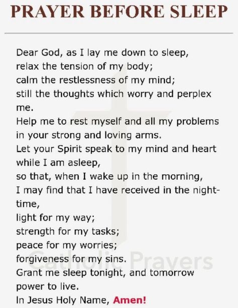 Prayer Before Sleep, Prayer Quotes Positive, Sleep Prayer, Nighttime Prayer, Prayer For Guidance, Bedtime Prayer, Everyday Prayers, Evening Prayer, Good Night Prayer