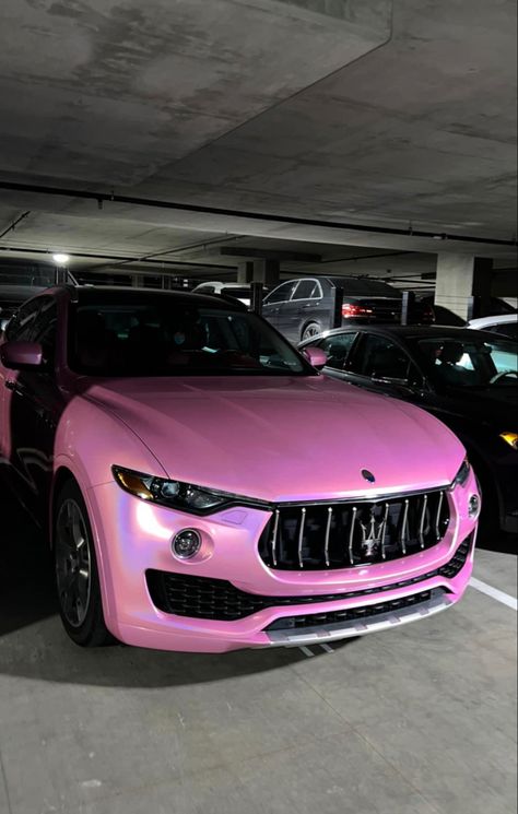 Pink cars maserati levante Girly Cars Vehicles, Pink Cars Luxury, Pink Maserati, Maserati Aesthetic, Pink Car Wrap, Pink Suv, Girly Cars, Pink Bmw, Pink Car Interior