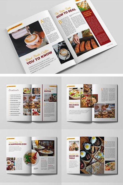 Restaurant Magazine Layout, Food Magazine Layout Design, Indesign Ideas, Restaurant Magazine, Food Magazine Layout, Travel Magazine Layout, Magazine Page Design, Food Brochure, Magazine Page Layouts