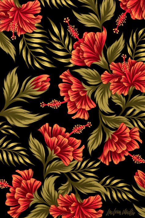 Print Fabric Design, Fabric Patterns Prints, Flower Pattern Design Prints, Hibiscus Pattern, Flower Print Pattern, Floral Textile, Botanical Flower Art, Fabric Print Design, Vintage Flowers Wallpaper