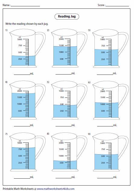 Reading Jug Worksheets Capacity Liquid Volume Capacity Worksheets, Volume Worksheets, Volume Math, Measuring Volume, Measurement Worksheets, 2nd Grade Math Worksheets, Goals Worksheet, Math Measurement, Math School