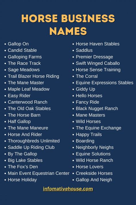 The Most Funny And Catchy Horse Business Names Ideas Cute Business Names, Horse Business, Unique Business Names, Name Boards, Music Career, Creative Names, Blues Brothers, Names Ideas, Happy Trails