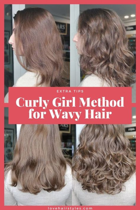 Your Guide to The Curly Girl Method: The Right Care for Brand New Curls And Waves ★ Type 3 Wavy Hair, Long Natural Wave Hair, How To Make Your Wavy Hair Curlier, Hair Routine For Thick Wavy Hair, Natural Wavy Medium Hair, Best Products For 2b Wavy Hair, Wavy Hair Plop, How To Get Your Natural Waves Back, How To Make Your Wavy Hair More Defined