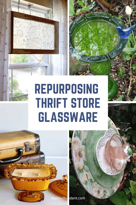 Simple thrift store glassware and turning it into something you love is such fun! See how easy it is to recycle glassware into something new for you. #diy #craft #thrift Upcycle Old China Dishes, Upcycling, Repurpose Old Dishes, Thrift Store Glass Upcycle, Repurposed Vintage Glassware, Upcycle Crystal Glassware, Thrift Store Projects, Repurpose Vintage Glassware, Vintage Glass Upcycle