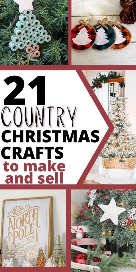 DIY Farmhouse Christmas crafts to make and sell Seasonal Crafts To Sell, Farmhouse Christmas Crafts, Farmhouse Christmas Decor Ideas Diy, Country Christmas Crafts, Diy Farmhouse Christmas, Diy Christmas Crafts To Sell, Rustic Christmas Crafts, Christmas Bazaar Crafts, Christmas Bazaar Ideas