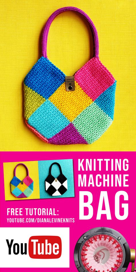 Patchwork, Couture, Addi Knitting Machine Stitches, Things To Make With Knitting Machine, Loom Knitting Bag, Small Knitting Machine Projects, Knitting Machine Bag Pattern, 48 Needle Knitting Machine Projects, Sentro Knitting Machine Blanket Patterns Free