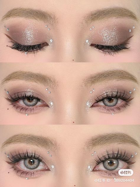 Festival Eye Gems, Eye Stone Makeup, Jeweled Makeup Looks, Rhinestone Face Makeup, Gemstone Makeup Eye, Birthday Party Makeup Looks, Dinner Makeup Night, Graduation Eye Makeup, Make Up With Pearls