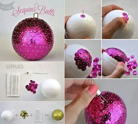 Sequence Christmas Ball Juleverksted For Barn, Diy Christmas Ball, Sequin Ornaments, Diy Christmas Ornament, Ornament Tutorial, God Jul, Easy Christmas Diy, Christmas Ornaments Homemade, Diy Weihnachten