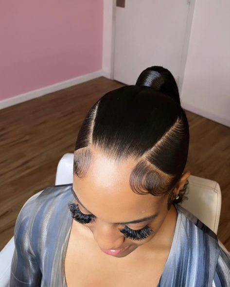 3 Part Braided Ponytail Hairstyles, Different Kinds Of Ponytails, Two Side Part Ponytail Weave, Zigzag Part Hair Slick Back, Three Way Part Ponytail, Cute Slick Back Ponytail Hairstyles, Swoop Ponytails For Black Women, Triangle Slick Back Ponytail, Double Part Ponytail