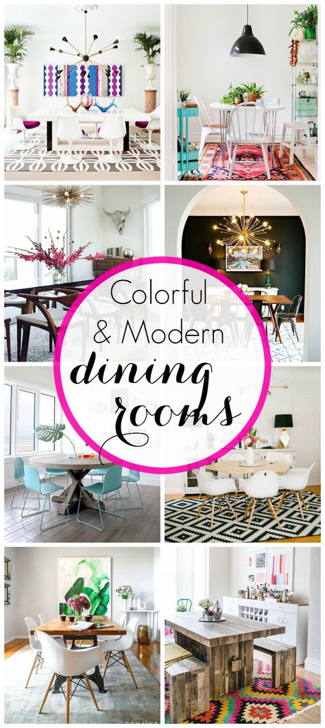 Love these dining room ideas! Colorful and modern..two perfect combos. Essen, Colorful Dining Rooms, Bright Dining Rooms, Modern Dining Rooms, Boho Dining Room, Dining Roo, Diy Dining Table, Diy Dining, Dining Room Ideas