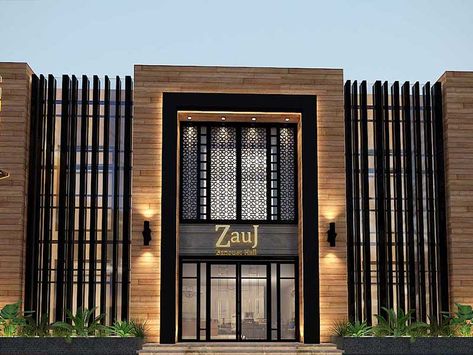 Facade Architecture Commercial, Modern Commercial Facade, Facade Office Design, Modern Office Building Design, Small Hotel Exterior Design, Modern Retail Store Design Exterior, Office Building Entrance Design, Modern Hotel Exterior Design, Office Entrance Design Exterior