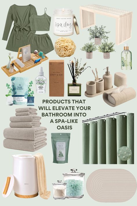 These are some of my absolute favorite products and decor that give my bathroom that extra umph for a spa like feel! neutral bathroom, bathroom, bathroom decoration ideas, spa bathroom, bathroom revovation #bathroomrenovation #spabathroom #neutral bathroom Remodeled Showers, Shower Renovation Ideas, Green And Tan Bathroom, Tan Bathroom Decor, Shower Wall Tile Ideas, Zen Spa Bathroom Ideas, Spa Bathroom Ideas Small, Spa Themed Bathroom, Spa Inspired Bathroom Decor