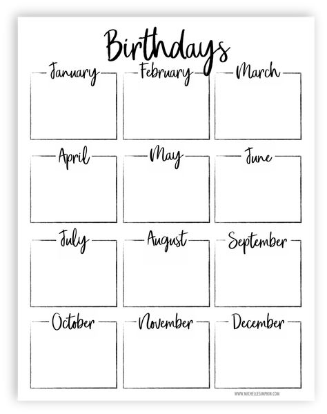 Free Printable! Keep track of all your friends and family birthdays with this cute, simple Birthday List printable. No email address needed  to download :) Birthday List | Printable | Free Printables | Birthday Calendar | Birthday Planner #birthdaylist #freeprintables #printables Planer Organisation, Birthday Tracker, Birthday Calendar, Organization Printables, Planner Printables Free, Birthday List, Diy Planner, Birthday Printables, Family Birthdays