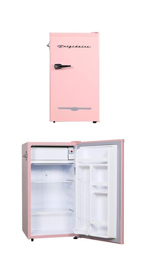 Retro Bar Fridge in Pink for you! Pink Installation, Mini Fridge In Bedroom Aesthetic, Mini Fridge In Bedroom, Pink Mini Fridge, Pink Refrigerator, Pink Fridge, Den Room, Bar Fridge, Compact Fridge