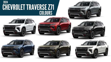 2024 Chevrolet Traverse ZL1 SUV – All Color Paint Options – Images 2024 Chevy Traverse, 2024 Traverse, Sterling Gray, Chevy Traverse, Chevrolet Cars, Sterling Grey, Radiant Red, White Mosaic, Chevrolet Traverse