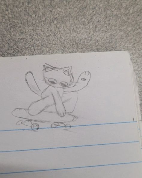 Cat On A Skateboard Doodle, Cat On Skateboard Doodle, Skateboarding Cat Drawing, Skateboard Cat Drawing, Simple Skateboard Drawing, Silly Cat Sketch, Cat On Skateboard Drawing, Silly Cat Doodles Drawing, Silly Drawing Ideas