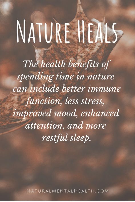 The health benefits of spending time in nature can include better immune function, less stress, improved mood, enhanced attention, and more restful sleep. NaturalMentalHealth.com Nature, Heal Quotes Health, Nature Healing Quotes, Healing Quotes Aesthetic, Natural Healing Quotes, Healing Quotes Health, Nature Benefits, Nature Quotes Inspirational, Medicine Quotes