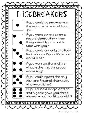 Back To School Dice Game, Budgeting Group Activities, Dice Conversation Game, Dice Icebreaker Game, Get To Know You Student Activities, Roll The Dice Ice Breaker Questions, Icebreaker Ideas For Meetings, Ice Breaker Games For Students, Kids Icebreaker Games